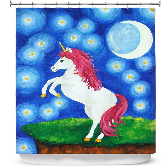 Shower Curtains 70" x 93" from DiaNoche Designs by nJoy Art - Unicorn Starry Night