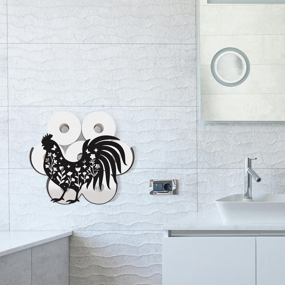 Rooster Floral Toilet Paper Holder Metal Rooster Animal Wall Mounted Toilet Paper Storage for Extra 8 Rolls Funny Animal Toilet Paper Organizer Toilet