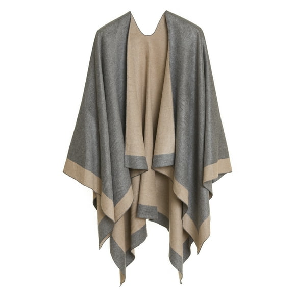 Women's Shawl Wrap Poncho for Cape Ruana for Travel Plane Blanket, Reversible Open Front Design (PC01-4L)