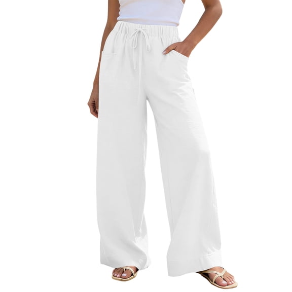 Enjoytime Womens Wide Leg Pants High Waist Drawstring Beach Trousers Summer Loose Casual Vacation Plus Size Pants