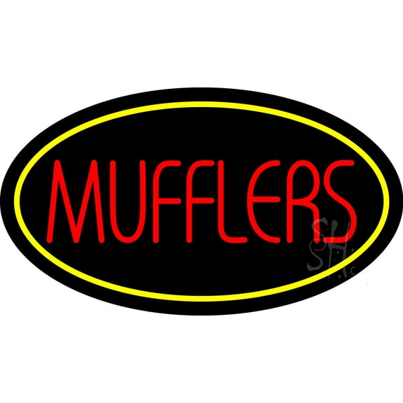 Mufflers Yellow Oval LED Neon Sign 20 x 37 - inches, Clear Edge Cut Acrylic Backing, with Dimmer - Bright and Premium built indoor LED Neon Sign for automotive store, and mall.