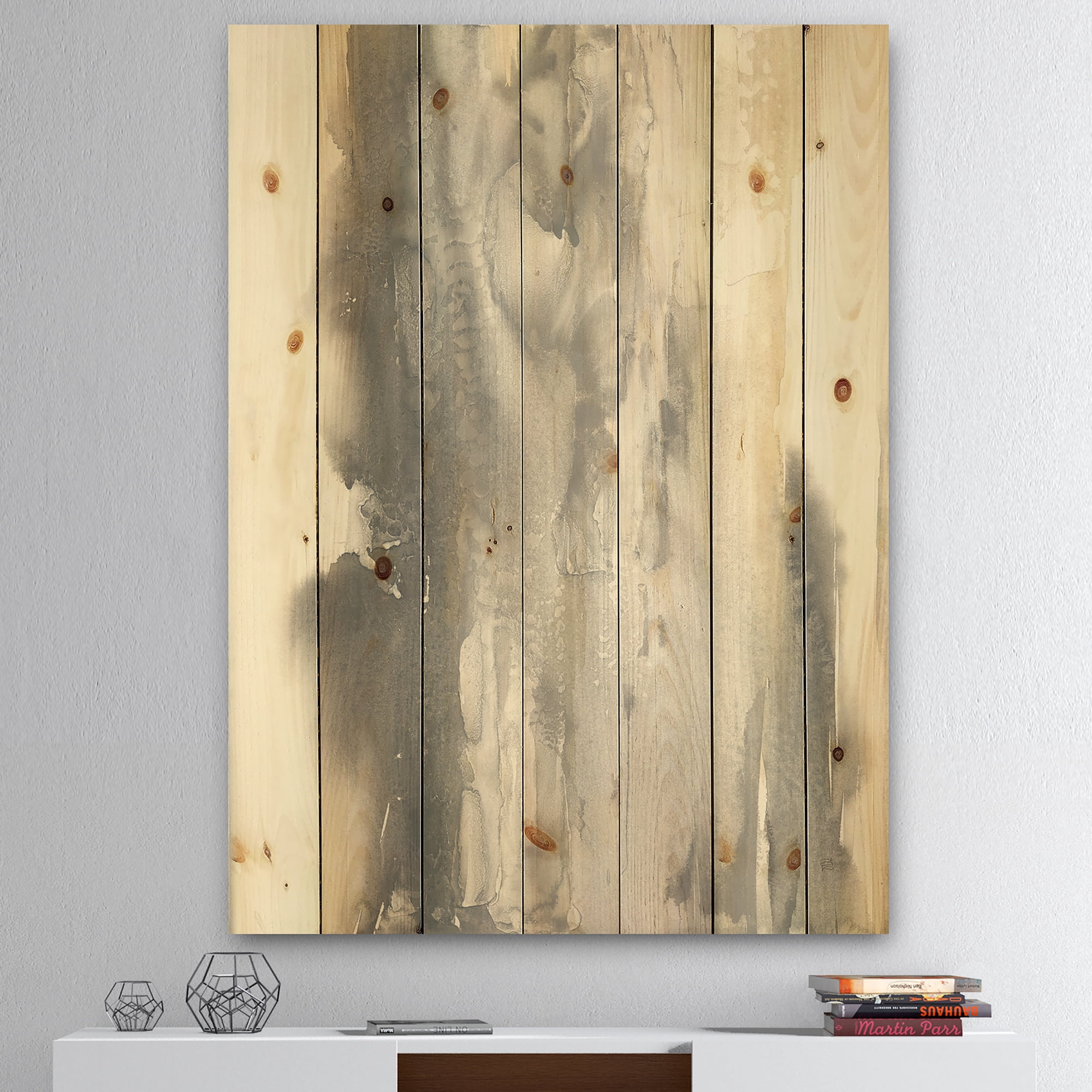Designart 'Gold Glamour Direction II' Modern & Contemporary Print on Natural Pine Wood