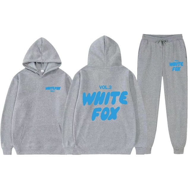 2025 White Fox Unisex Letter Print Loose Hoodie Pants Set