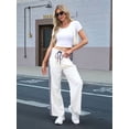 thumbnail image 4 of Women'S Wide Leg Pants Drawstring High Rise Side Striped Slouchy Palazzo Pants with Pockets Beige Blue Edge S, 4 of 8