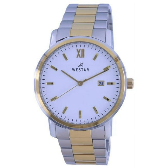 Westar 50245CBN101 8 mm White Dial Two Tone Stainless Steel Quartz Men Casual Watch, White