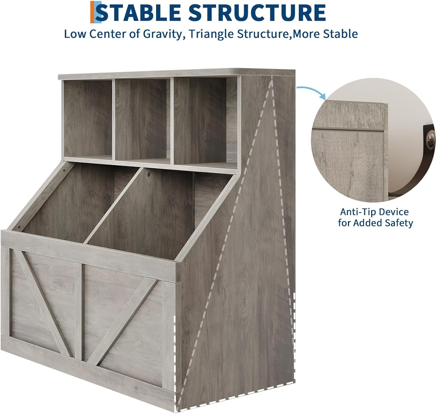 Toy Storage Organizer, Bookshelf and Toy Storage, Toddlers Bookshelf Toy Organizer for Rooms Playroom Bedroom Nursery Daycare, Washed Grey