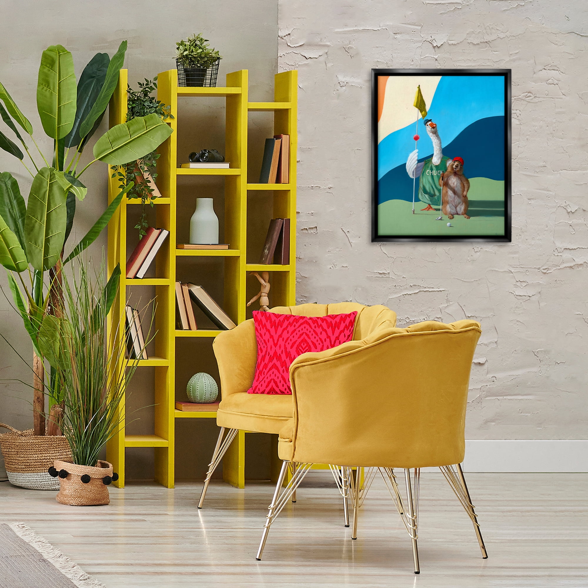 Stupell Industries Golfing Goose & Gopher Sports Painting Black Floater Framed Canvas Art Print Wall Art, 17 x 21