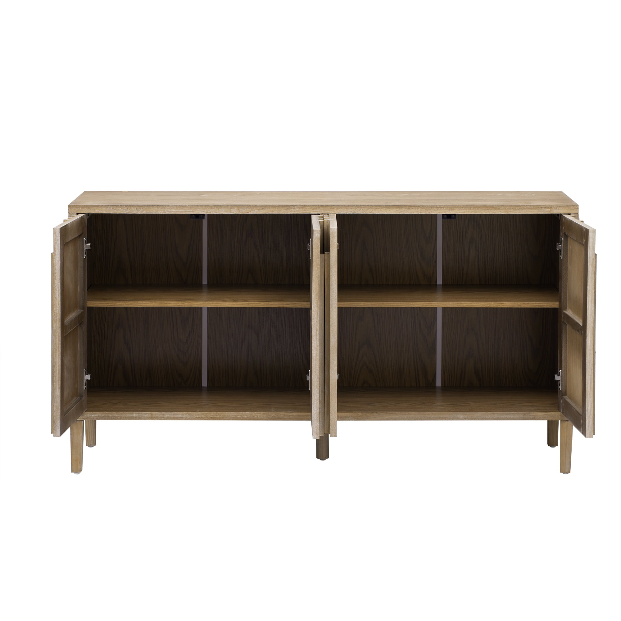 MAYEERTY 59.8" 4-Door Sideboard Black Solid Ash Veneer Hidden Handle Storage for Living Room/Hallway/Dining/Office，Natutal