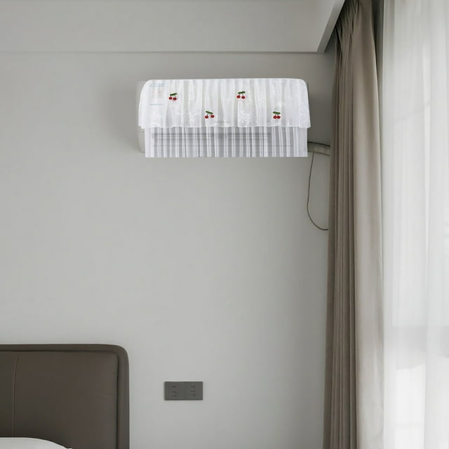 Housse de Climatiseur Design Floral et Rideau Anti-Vent pour Salon Chambre Tissu Polyester Deux en un