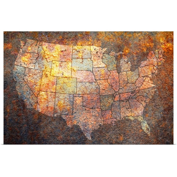 Great BIG Canvas | Rolled Michael Tompsett Poster Print entitled Vintage rusty map of USA