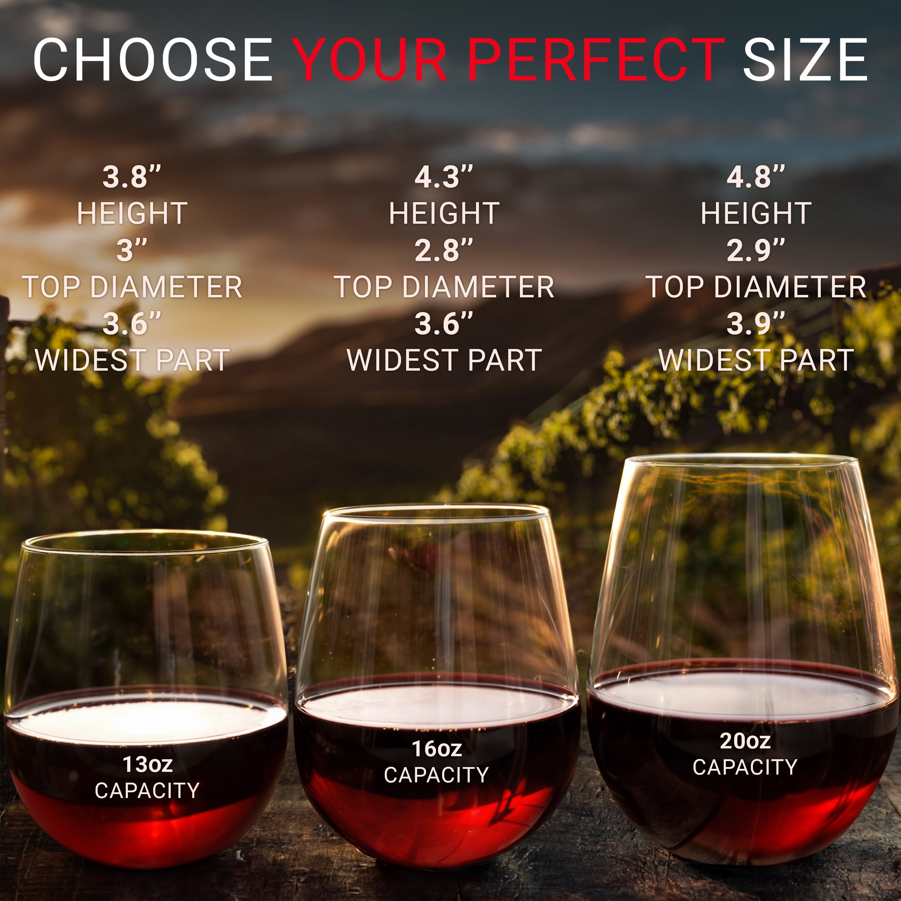 Bravario Plastic Wine Glasses Glassware Set of 4, 16 oz Unbreakable Stemless BPA-Free Tritan