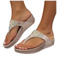 thumbnail image 3 of Bmisegm Women Sandals Fashion New Pattern Water Diamond Decoration Thick Bottom Wedge Flip Flop Comfortable Summer Beach Slippers Sandals Women Summer Beige 7.5, 3 of 9
