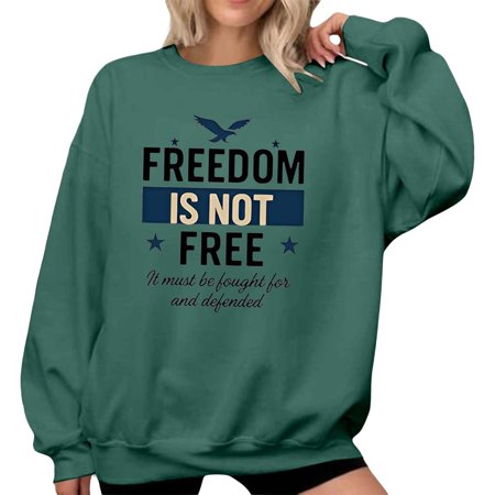 FYEGRE Stylish Letter Printed Hoodless Sweatshirt Casual Loose Fit Top For Women Autumn Winter Comfortable Soft Daily Wear Green XL