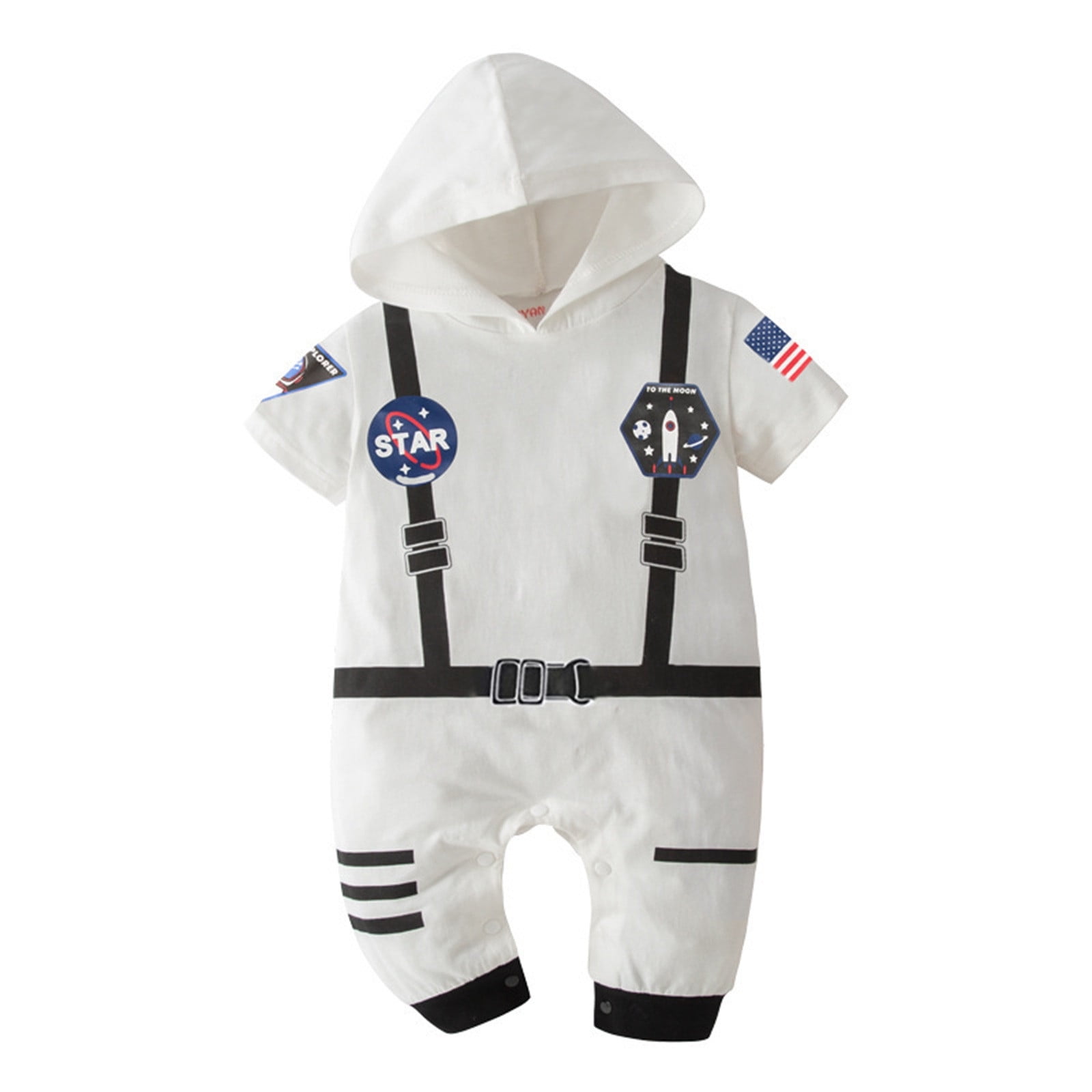 TOOYOU Boys Girls Romper Cute Astronaut Jumpsuit Short Sleeve Pullover Bodysuits Toddler Kids Soft And Comfortable Onesie White Size 6-12 Months
