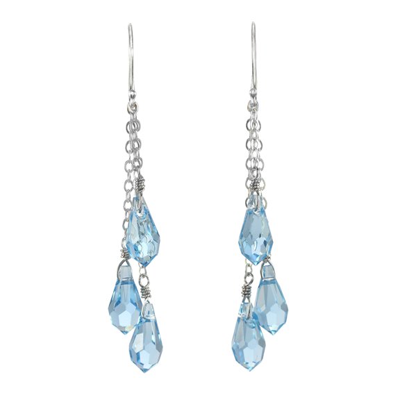 LTC Designs Sterling Silver Multi-Teardrop Earrings with Aquamarine Austrian Crystal Beads for Women and Friends