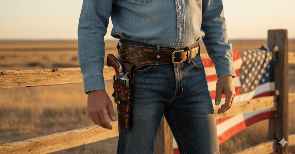 TJAYZ Western Drop Loop Leather Gun Belt and Holster, Right Hand, 44/45 Caliber, BROWN 48"