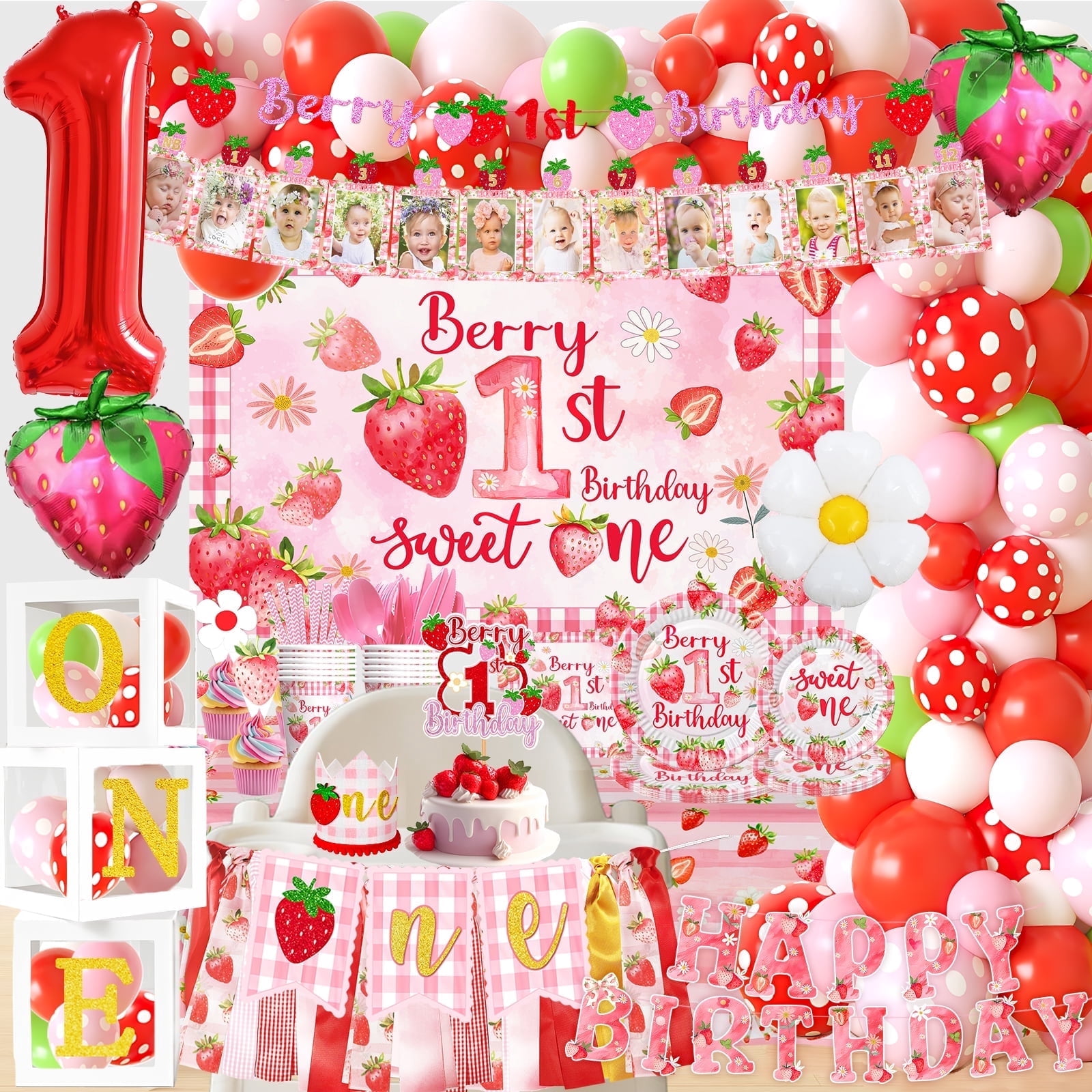 Strawberry first Birthday Decorations Berry Sweet One Strawberry Birthday Decor Party Supplies Berry 1st Birthday Party Decor