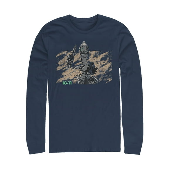 Men's Star Wars: The Mandalorian IG-11 Dusty Droid  Long Sleeve Shirt Navy Blue Small