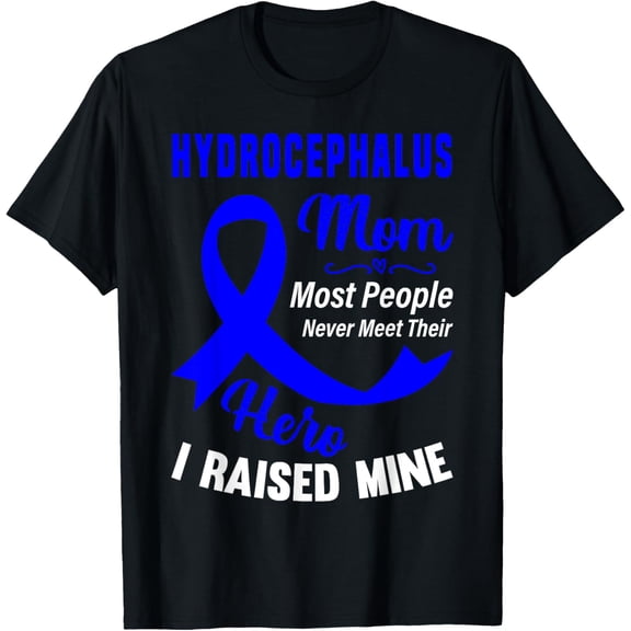 Hydrocephalus Awareness Mom Blue Ribbon Mother Support Quote T-ShirtMen and women can wear, black T-shirts, gifts. Age: M,L,XL 2XL, 3XL, 595XL