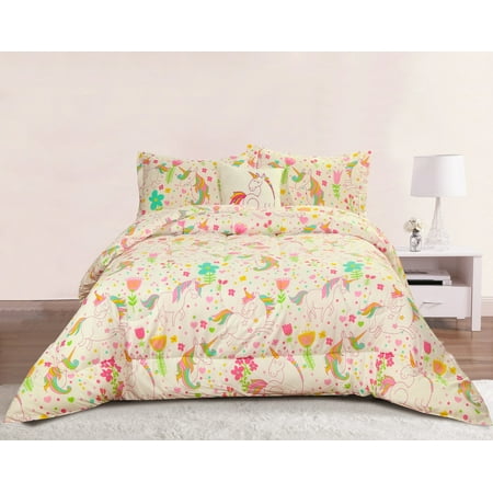 Howplumb Unicorn Girls Bedding Full Queen 4 Piece Comforter Bed