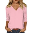 thumbnail image 2 of Hilenly 3/4 Sleeve Tops for Women V Neck Tunics Summer Shirts Solid Color Cotton Basic Tees Blouse, 2 of 8