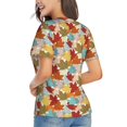 thumbnail image 4 of Zufioo Fall Maple Leaves Print Women's Classic V-neck T-shirt, V-neck Short-sleeved Tops Home Wear, Suitable for Daily Life, Work, Outdoors-Small, 4 of 8