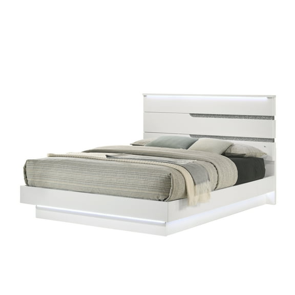 New Classic Furniture Paradox Solid Wood King Bed in White Gloss Laminate