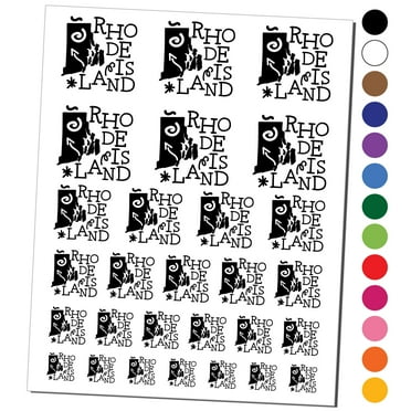 Rhode Island State with Text Swirls Water Resistant Temporary Tattoo Set Fake Body Art Collection - Black