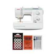 Janome Sewist 721 Lightweight 19 Built-In Stitches 4-Step Buttonhole Sewing Machine (White) Bundle with Needles and Plastic Bobbins (23 Items)