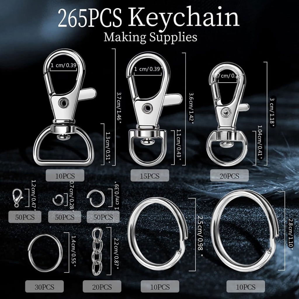 Oasiva 265Pcs/Set Swivel Snap Hook and Key Rings with Chain Jump Rings Connectors