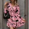 thumbnail image 4 of MORTTIC - Women's Floral Print Lantern Sleeve Dress - A-Line V-Neck Ruched Waist Midi Dress, Loose Fit Casual & Formal Dress with Gathered Detail, 4 of 6