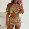 thumbnail image 4 of AUNVITO Women's Party Dress Set Embroidered Sequin Short Top and Skirt Set Elegant and Chic-Style Party Style, 4 of 9
