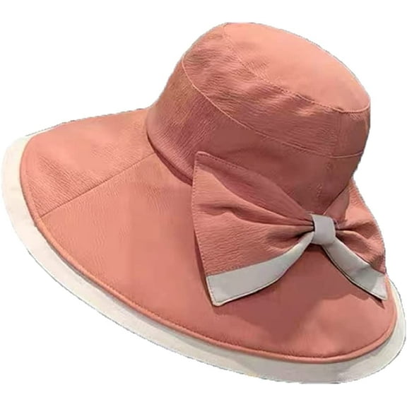 CoCopeaunt Women Wide Brim Sun Hat UV Protection Bucket Hats Chic Bow Summer Hat Foldable Beach Cap for Outdoor Travel Fishing