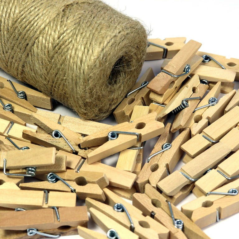 Mini Natural Wooden Clothespins with Jute Twine, 100pcs, 1.4 Inch Photo  Paper Peg Pin Craft Clips with 320ft Natural Twine for Scrapbooking, Arts &  Crafts, Hanging Photos (Natural Color) 