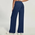 thumbnail image 5 of Miluxas Woman Straight Leg Jeans Casual Elastic High Waist Jeans for Yoga Running Sporting with Pockets Imitation Denim Faric Dark Blue, 5 of 9
