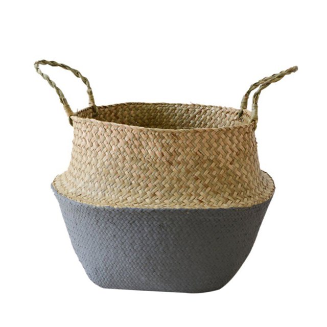 Foldable Rattan Straw Basket Flower Pot Hanging Wicker Storage Basket Garden Accessories 9''x8''