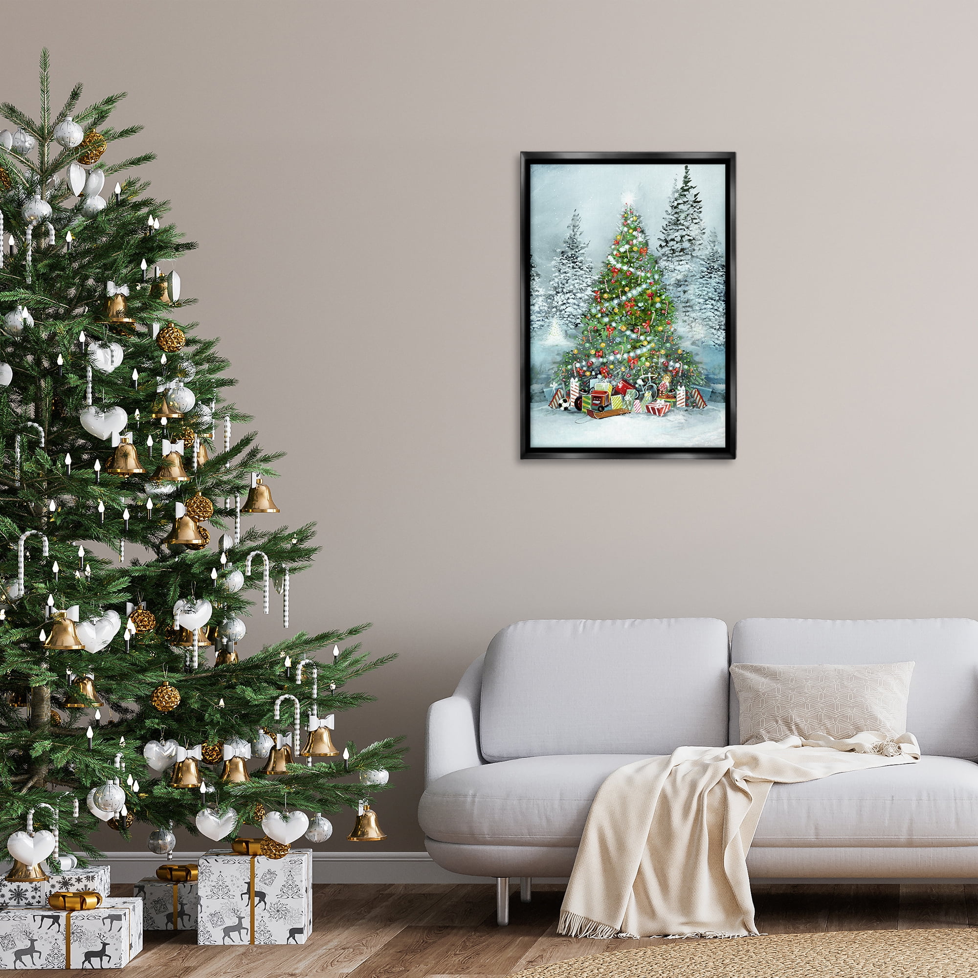 Stupell Industries Mistletoe Kisses Phrase Holiday Painting Black Floater Framed Canvas Art Prints Wall Art, 21 x 31