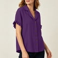 thumbnail image 6 of VBVC Women's Ruffle Short Sleeve Collared Shirt, Ladies' V-Neck Button Down Blouse, Casual Solid Color Summer Top For Women,Purple,S-2XL, 6 of 9
