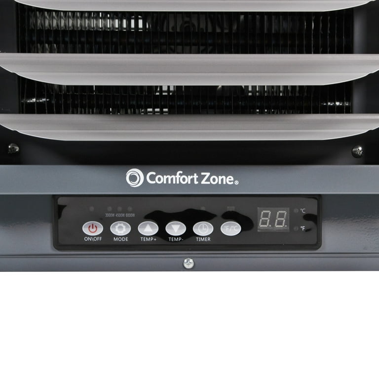 Comfort Zone 6,000-Watt, 240v Hard-Wired Digital Fan-Forced Ceiling Mount  Heater with Full-Function Remote, Overheat Protection, Digital Thermostat,  and 12-Hour Timer, Grey - Walmart.com