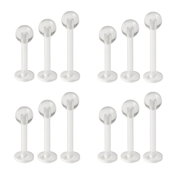 16g Clear Nose Studs Plastic Helix Piercing Jewelry for Women Men 16 Gauge Bioflex Earrings Lobe Piercing Retainers for Work Sport Surgery Sensitive Ears Lip Tongue Piercing Rings 12pcs