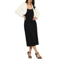 thumbnail image 2 of INSPIRE CHIC Women's Collarless Long Sleeve Open Front Faux Fur Shrug Cropped Coat L White, 2 of 7