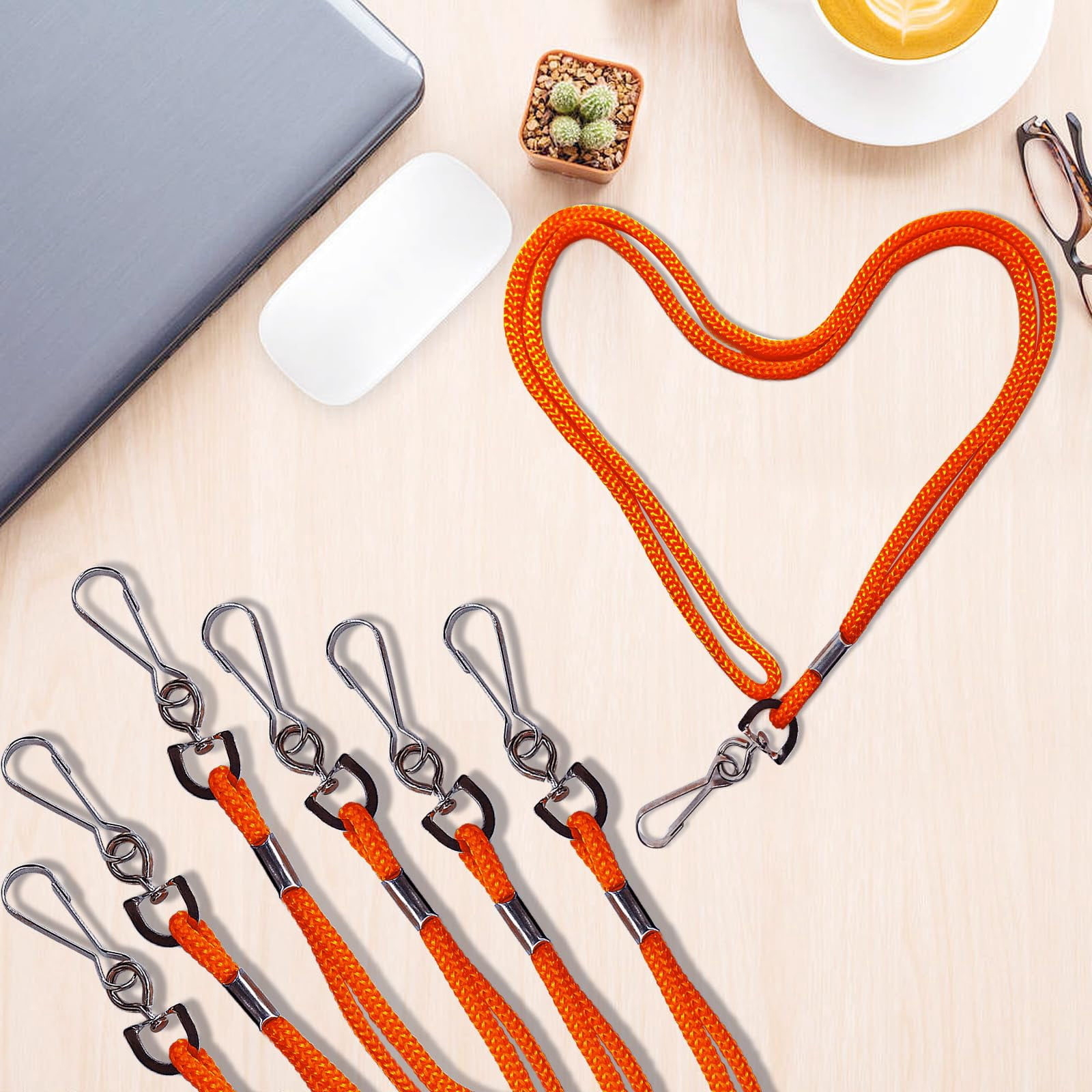 100 Pack Orange Badge Lanyards Business Card Id Employee Students Round 36" With Swivel Hook