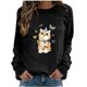thumbnail image 1 of Mujeres Casual Tops Moda O-cuello Gato Impreso Sudadera Blusa Gegular Pollover Pompotops gfhjh3544, 1 of 4