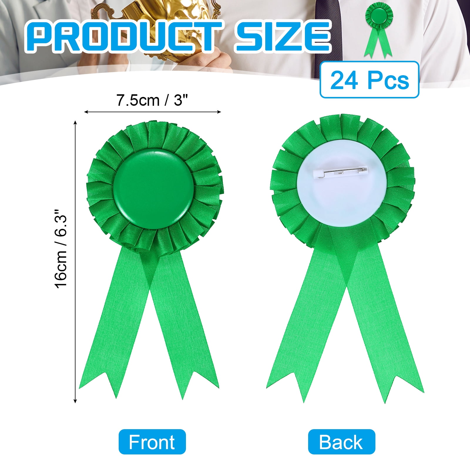 Uxcell 24 Pcs Award Ribbons 1st, 2nd, 3rd Place Winner Rose Bow Ribbon Prize, Green