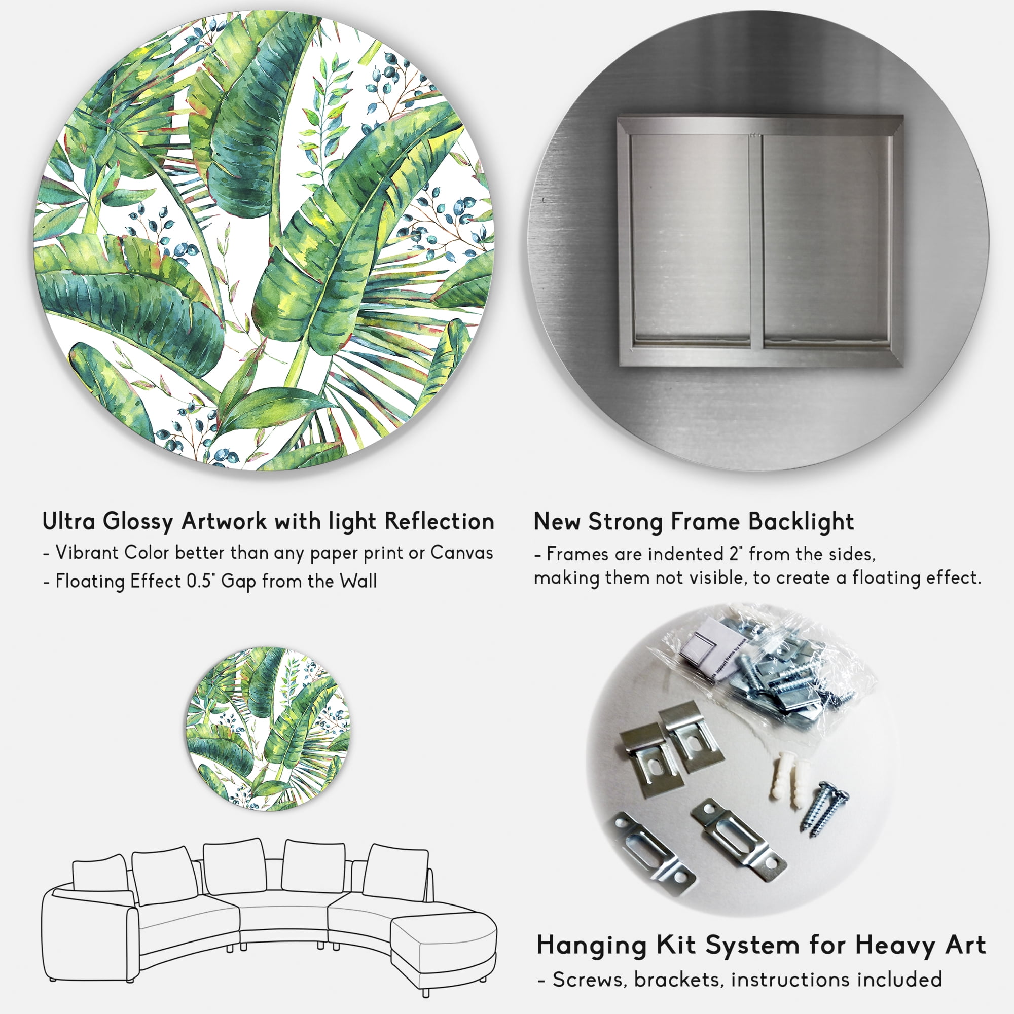 Designart 'Ancient Pattern Of Banana Leaves' Lake House Circle Metal Wall Art 36x36 - Disc of 36