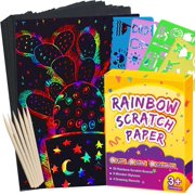 Rainbow Scratch Paper Art for Kids - 60 Pcs Magic Rainbow Scratch Paper Off Set Scratch Easter Crafts Arts Supplies Kits Pads Sheets for Party Games Halloween Christmas Birthday Gifts