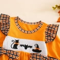 thumbnail image 5 of WIBACKER Baby Girl Halloween Outfits Newborn Smocked Bubble Romper Bodysuit Ruffle Long Sleeve Ghost Pumpkin Day Jumpsuit, 5 of 8