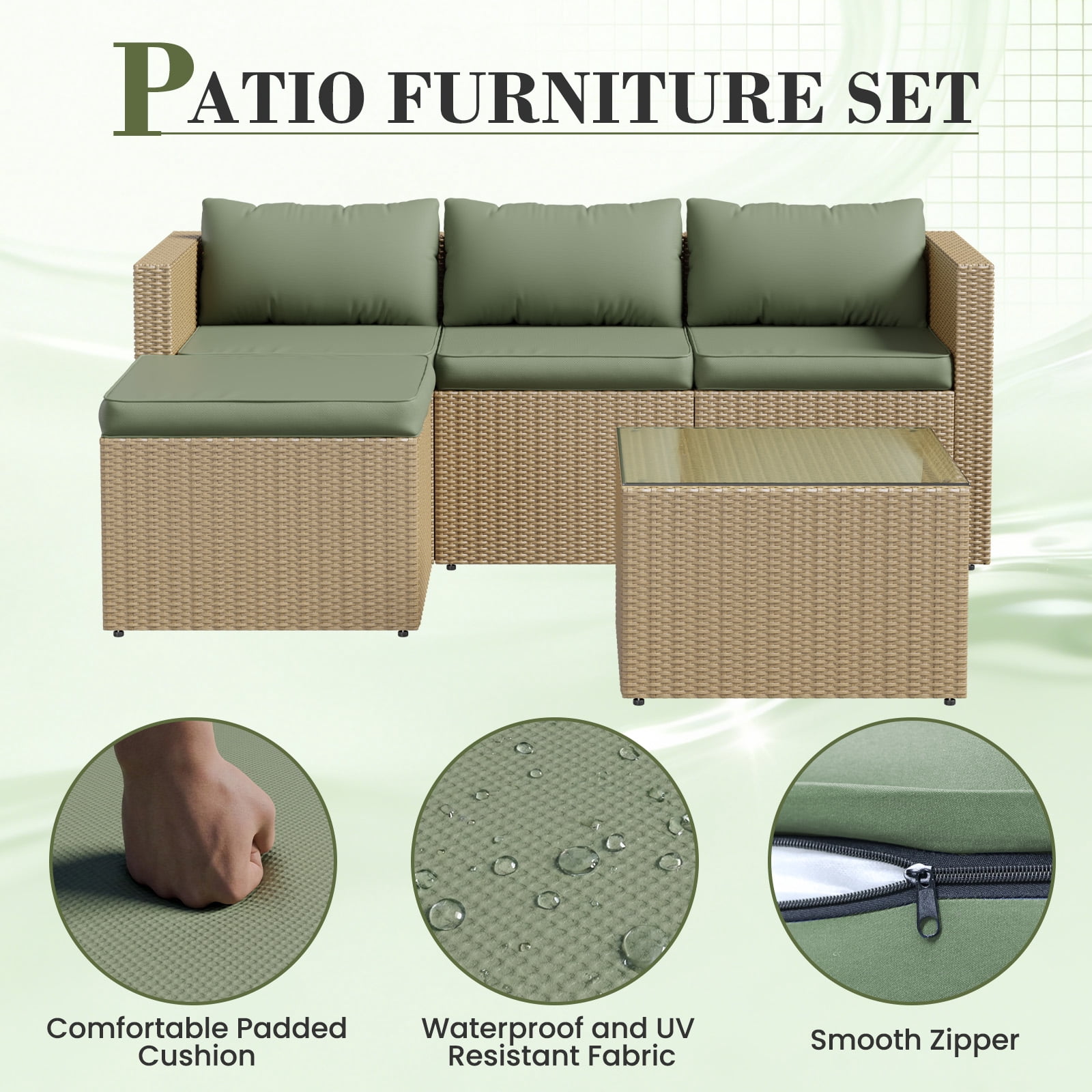 AMOPATIO 6-Piece Patio Furniture Set, Outdoor Patio Sectional Furniture All-Weather Rattan Wicker Patio Conversation Set Outdoor Furniture for Backyard Balcony,Green
