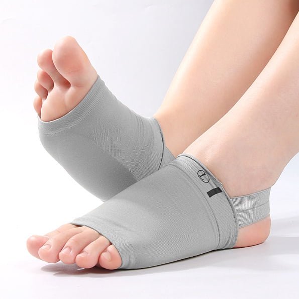 RUNDRAW Grey Adjustable Strap Arch Support Sleeve Open Toe Plantar Fasciitis Foot Relief Brace 字符统计：70
