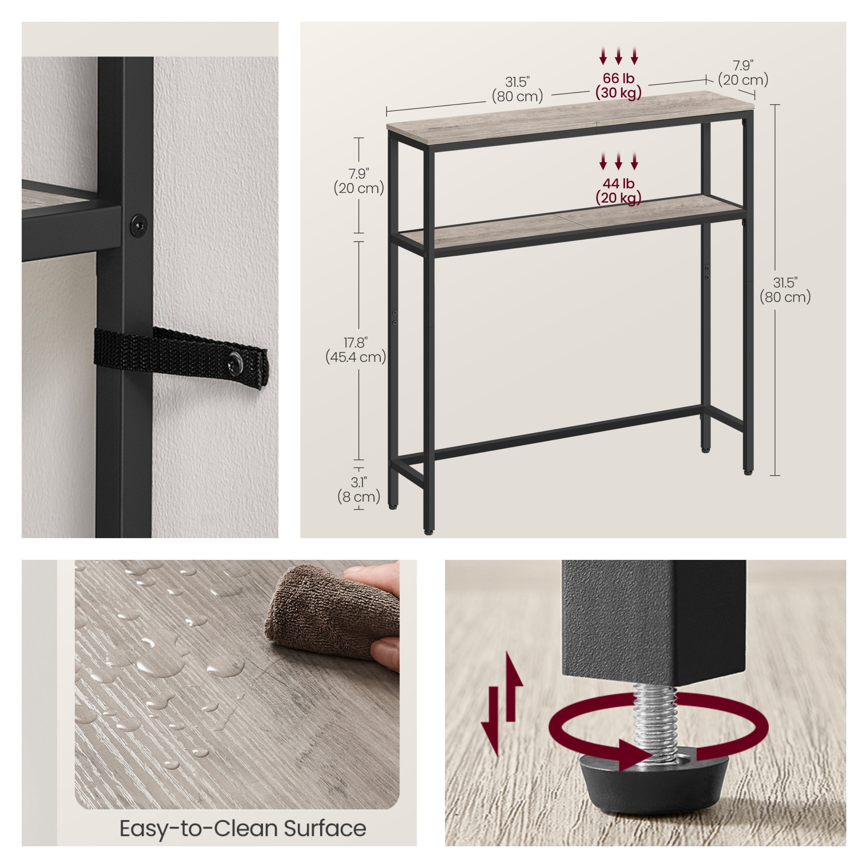 LEDREM 31.5" Modern Console Table, 2-Tier Narrow Sofa Table with Adjustable Feet, Entryway Shelf, Heather Greige and Black